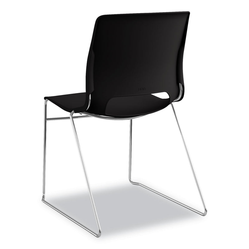 HON Motivate High-Density Stacking Chair, Supports Up to 300 lb, Onyx Seat, Black Back, Chrome Base, 4/Carton