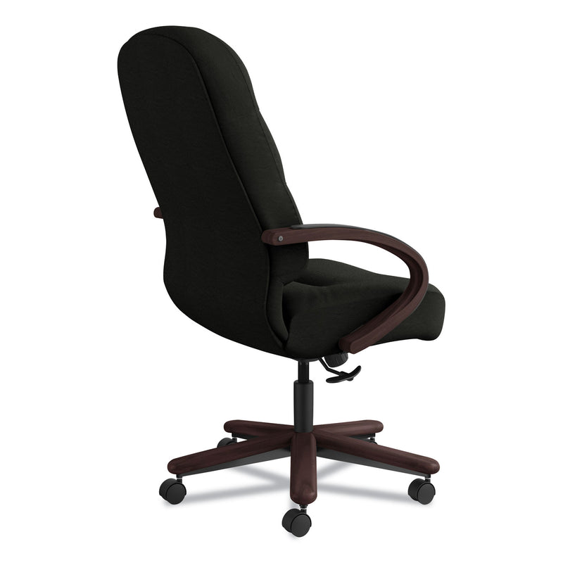 HON Pillow-Soft 2190 Series Executive High-Back Chair, Supports 300 lb, 16.75" to 21.25" Seat, Black Seat/Back, Mahogany Base