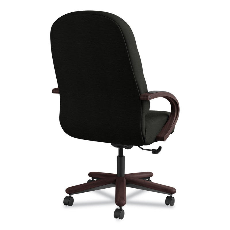 HON Pillow-Soft 2190 Series Executive High-Back Chair, Supports 300 lb, 16.75" to 21.25" Seat, Black Seat/Back, Mahogany Base