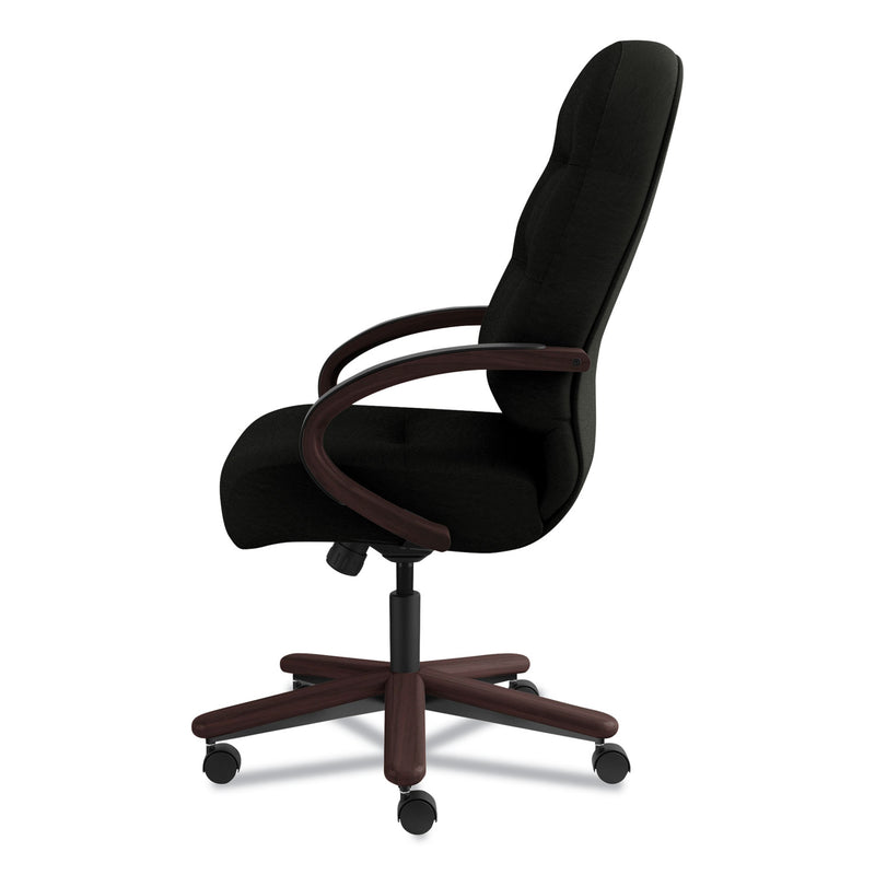 HON Pillow-Soft 2190 Series Executive High-Back Chair, Supports 300 lb, 16.75" to 21.25" Seat, Black Seat/Back, Mahogany Base