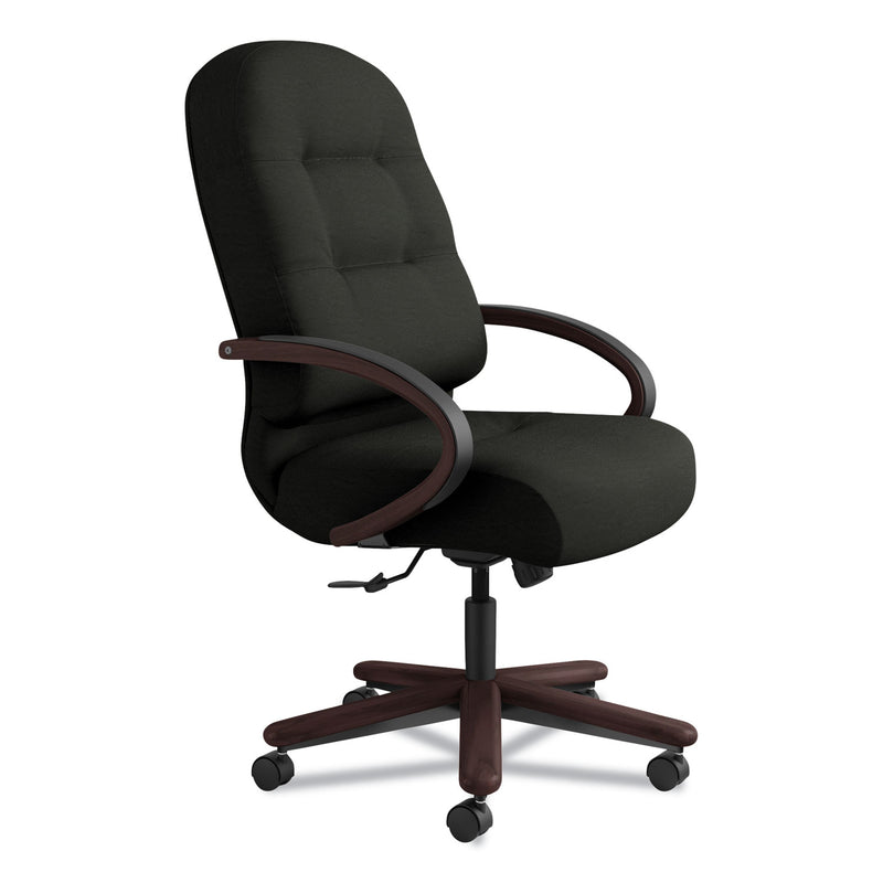 HON Pillow-Soft 2190 Series Executive High-Back Chair, Supports 300 lb, 16.75" to 21.25" Seat, Black Seat/Back, Mahogany Base