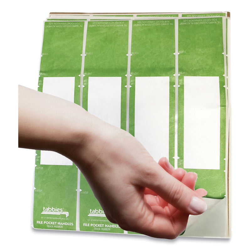 Tabbies File Pocket Handles, 9.63 x 2, Green/White,  4/Sheet, 12 Sheets/Pack