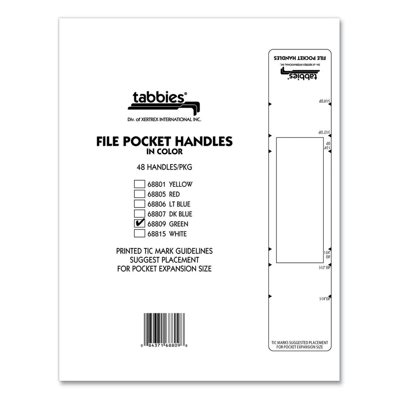 Tabbies File Pocket Handles, 9.63 x 2, Green/White,  4/Sheet, 12 Sheets/Pack