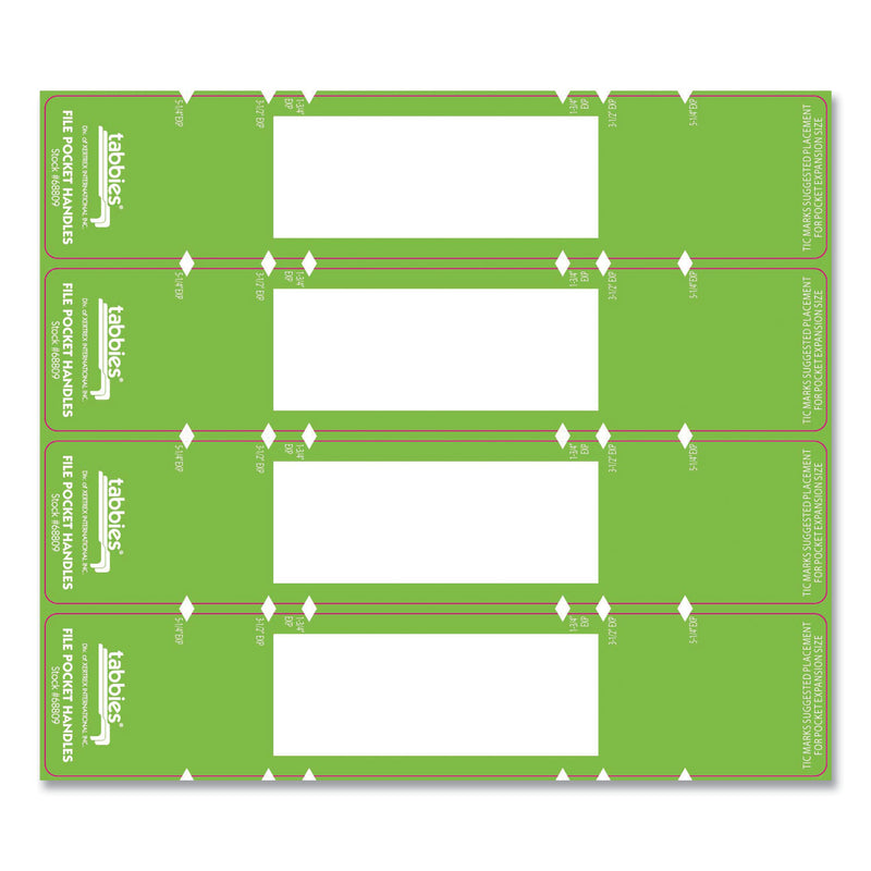 Tabbies File Pocket Handles, 9.63 x 2, Green/White,  4/Sheet, 12 Sheets/Pack