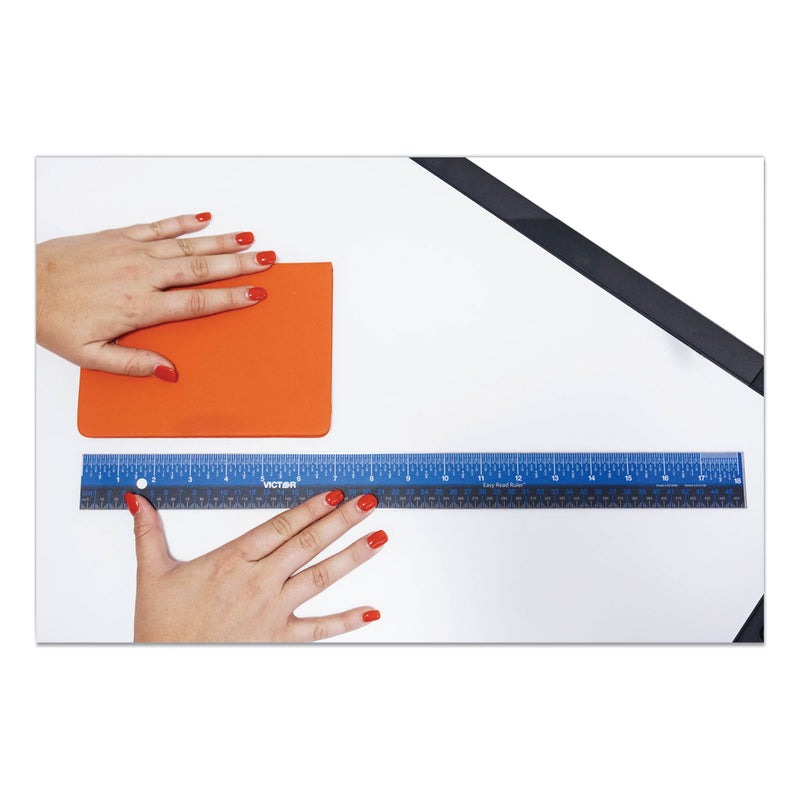 Victor Easy Read Stainless Steel Ruler, Standard/Metric, 18 inch, Blue