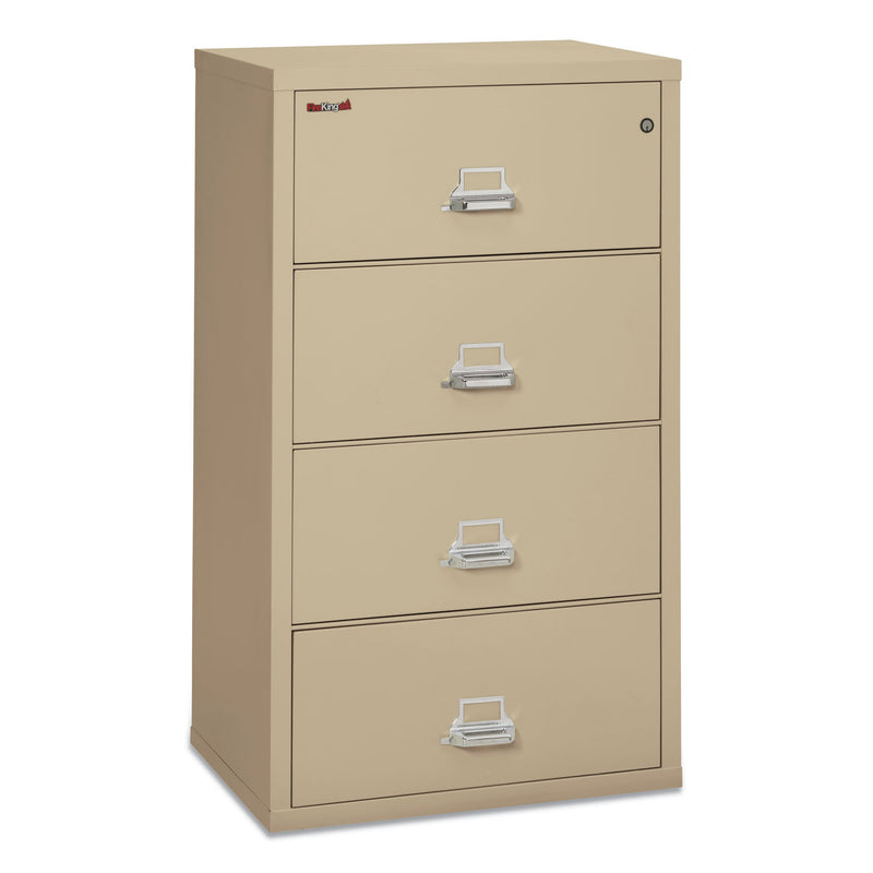 FireKing Insulated Lateral File, 4 Legal/Letter-Size File Drawers, Parchment, 31.13" x 22.13" x 52.75", 260 lb Overall Capacity