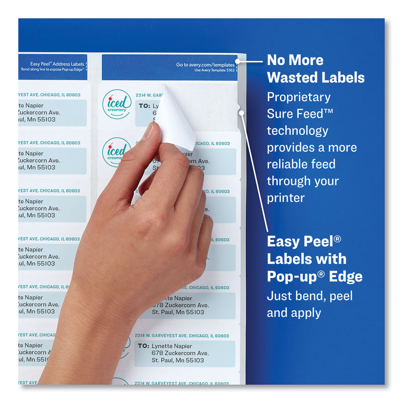 Avery Easy Peel White Address Labels w/ Sure Feed Technology, Laser Printers, 1.33 x 4, White, 14/Sheet, 250 Sheets/Box