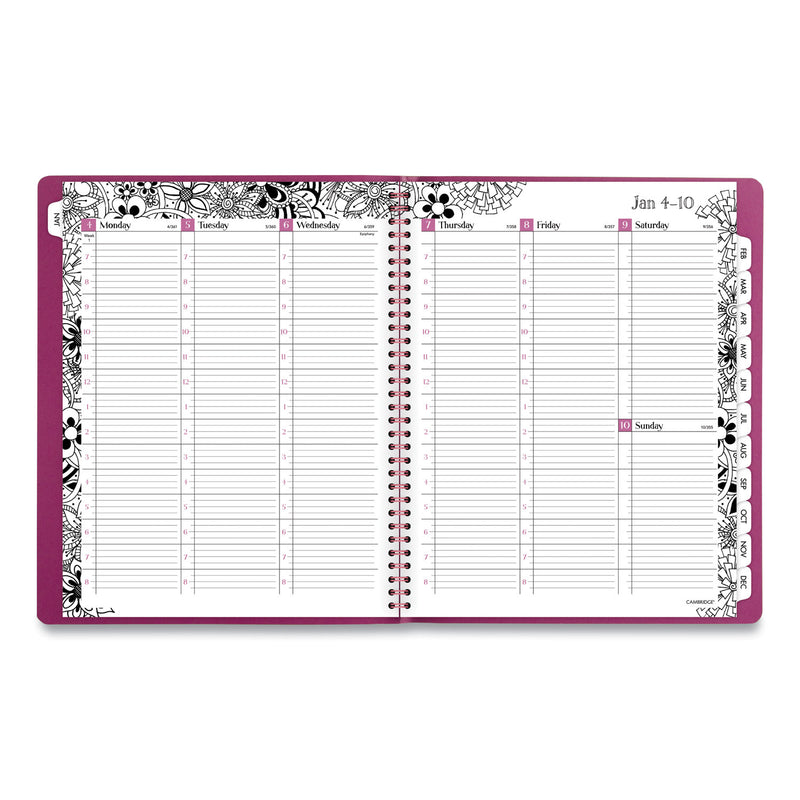 Cambridge Floradoodle Weekly/Monthly Professional Planner, Adult Coloring Artwork, 11 x 8.5, B/W Cover, 12-Month (Jan-Dec): 2023-2024