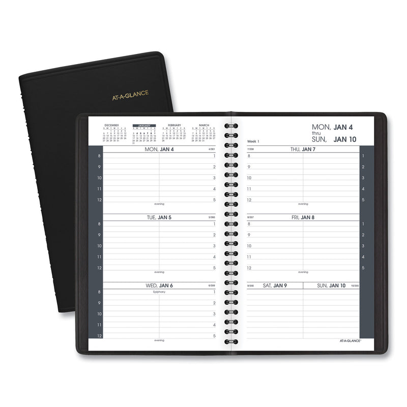 AT-A-GLANCE Weekly Block Format Appointment Book Ruled for Hourly Appointments, 8.5 x 5.5, Grained Black Cover, 12-Month(Jan to Dec):2023