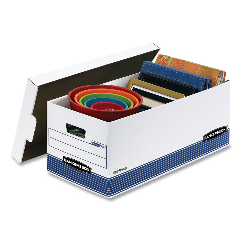 Bankers Box STOR/FILE Medium-Duty Storage Boxes, Letter Files, 12.88" x 25.38" x 10.25", White/Blue, 12/Carton