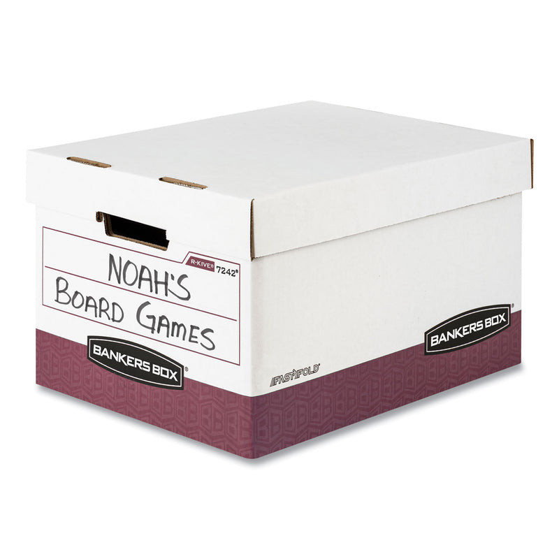 Bankers Box R-KIVE Heavy-Duty Storage Boxes, Letter/Legal Files, 12.75" x 16.5" x 10.38", White/Red, 12/Carton