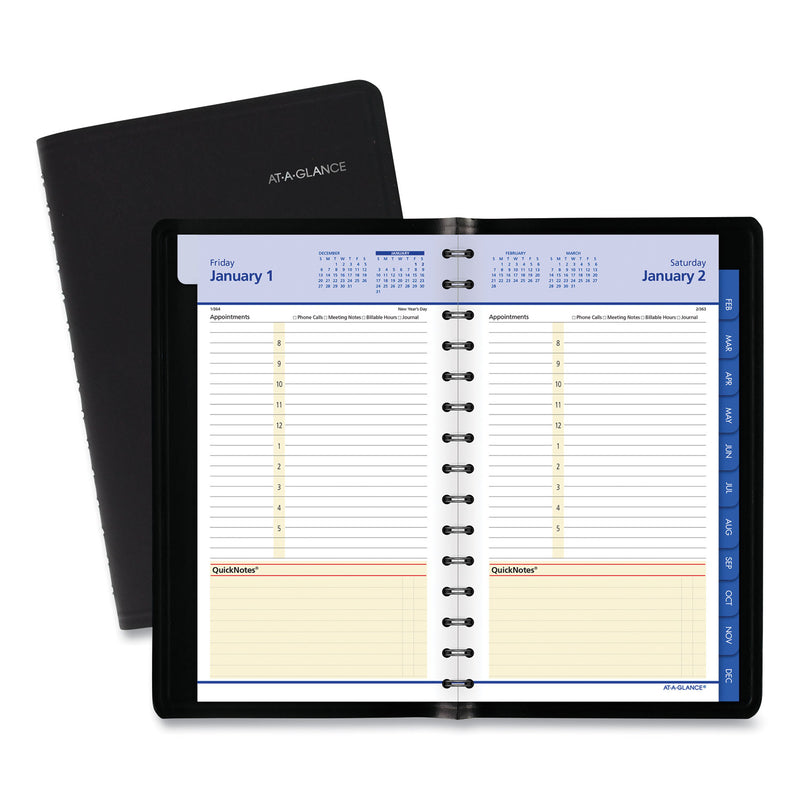 AT-A-GLANCE QuickNotes Daily/Monthly Appointment Book, 8.5 x 5.5, Black Cover, 12-Month (Jan to Dec): 2023