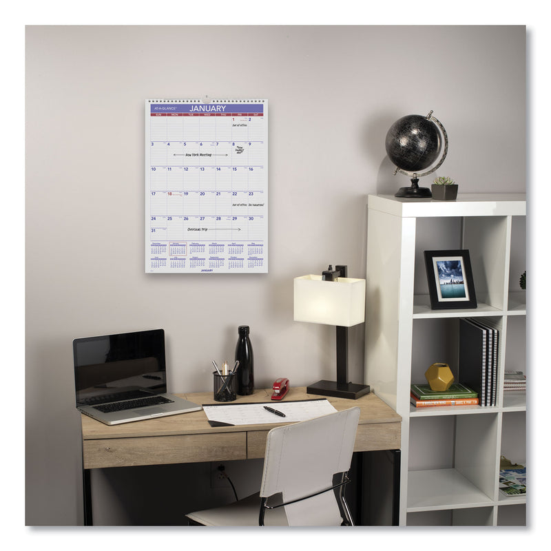 AT-A-GLANCE Monthly Wall Calendar with Ruled Daily Blocks, 12 x 17, White Sheets, 12-Month (Jan to Dec): 2023