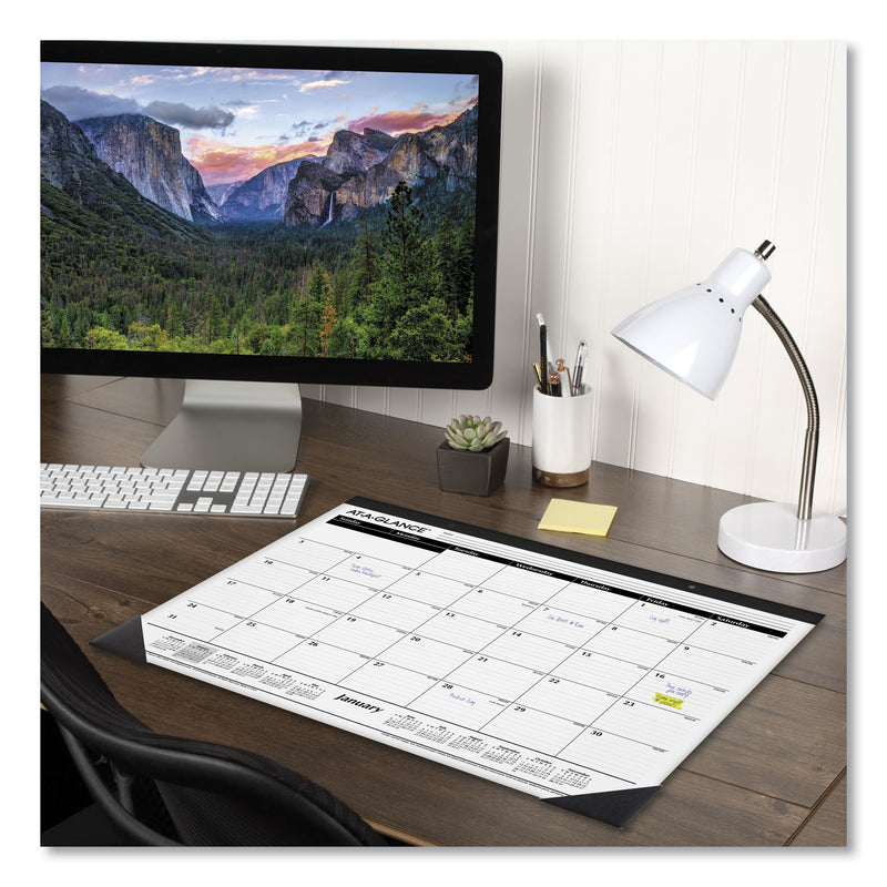 AT-A-GLANCE Ruled Desk Pad, 22 x 17, White Sheets, Black Binding, Black Corners, 12-Month (Jan to Dec): 2023
