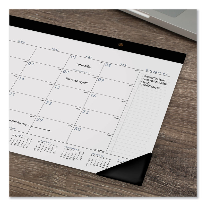 AT-A-GLANCE Contemporary Monthly Desk Pad, 18 x 11, White Sheets, Black Binding/Corners,12-Month (Jan to Dec): 2023