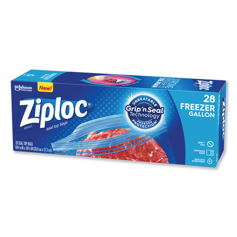 Ziploc Zipper Freezer Bags, 1 gal, 2.7 mil, 9.6" x 12.1", Clear, 28/Box