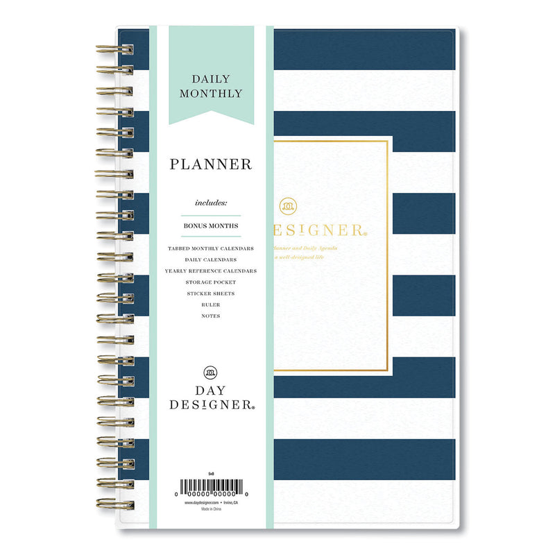 Blue Sky Day Designer Navy Stripe Daily/Monthly Planner, Navy Stripe Artwork, 8 x 5, Navy/White Cover, 12-Month (Jan to Dec): 2023