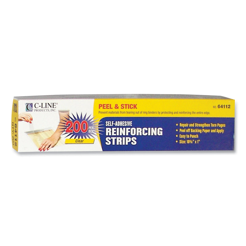 C-Line Self-Adhesive Reinforcing Strips, 1 x 10.75, Clear, 200/Box