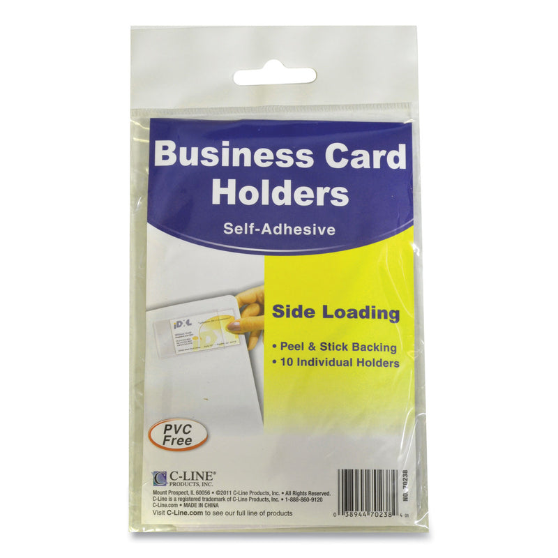 C-Line Self-Adhesive Business Card Holders, Side Load, 2 x 3.5, Clear, 10/Pack