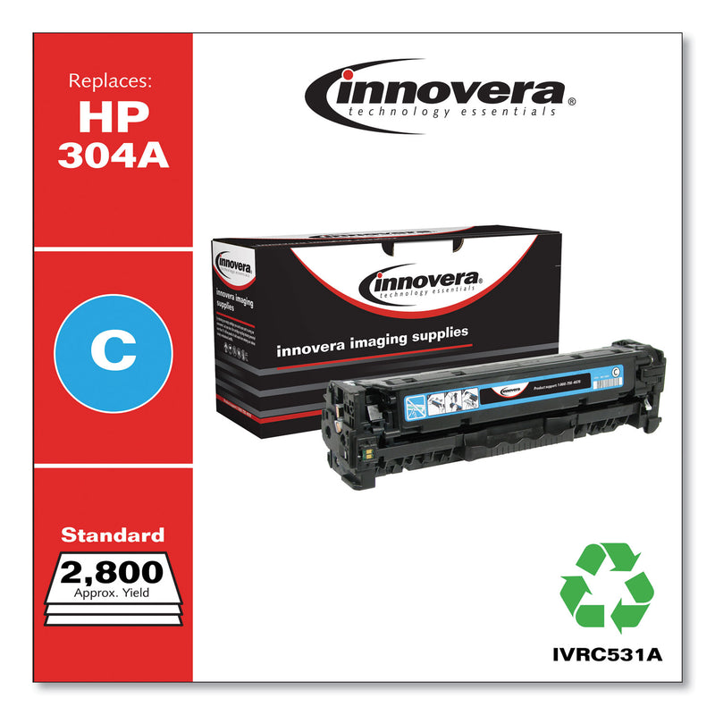 Innovera Remanufactured Cyan Toner, Replacement for 304A (CC531A), 2,800 Page-Yield