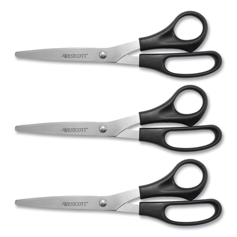 Westcott All Purpose Stainless Steel Scissors, 8" Long, 3.5" Cut Length, Black Straight Handle