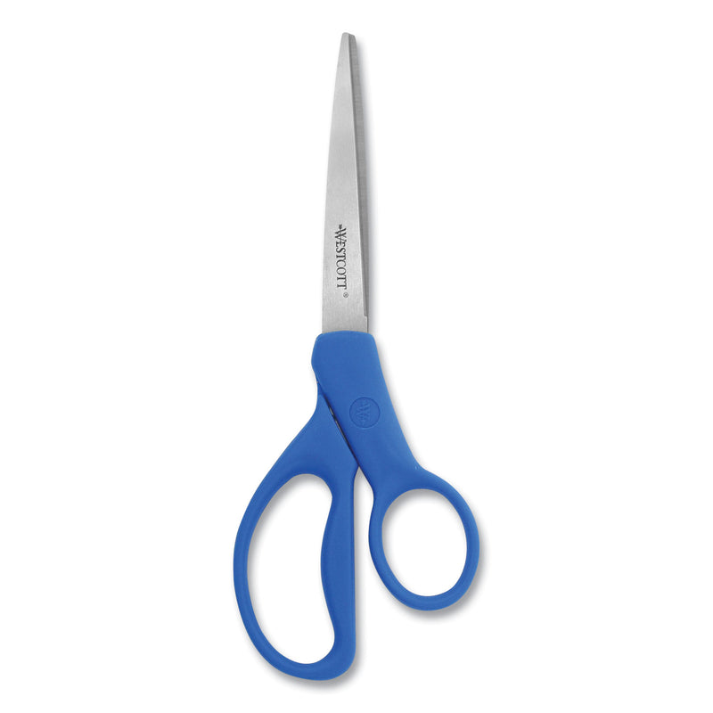 Westcott Preferred Line Stainless Steel Scissors, 8" Long, 3.5" Cut Length, Blue Straight Handles, 2/Pack