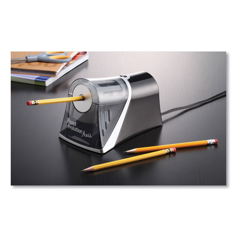 Westcott iPoint Evolution Axis Pencil Sharpener, AC-Powered, 4.25 x 7 x 4.75, Black/Silver