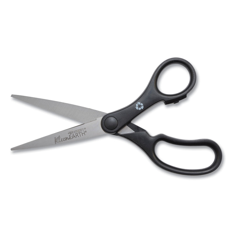 Westcott KleenEarth Basic Plastic Handle Scissors, Pointed Tip, 7" Long, 2.8" Cut Length, Black Straight Handle