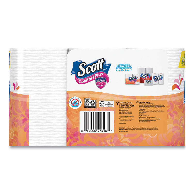 Scott ComfortPlus Toilet Paper, Double Roll, Bath Tissue, Septic Safe, 1-Ply, White, 231 Sheets/Roll, 12 Rolls/Pack, 4 Packs/Carton