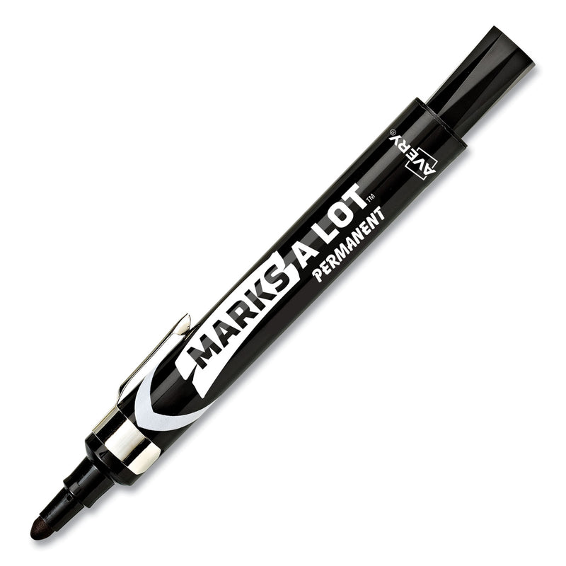 Avery MARKS A LOT Large Desk-Style Permanent Marker with Metal Pocket Clip, Broad Bullet Tip, Black, Dozen (24878)