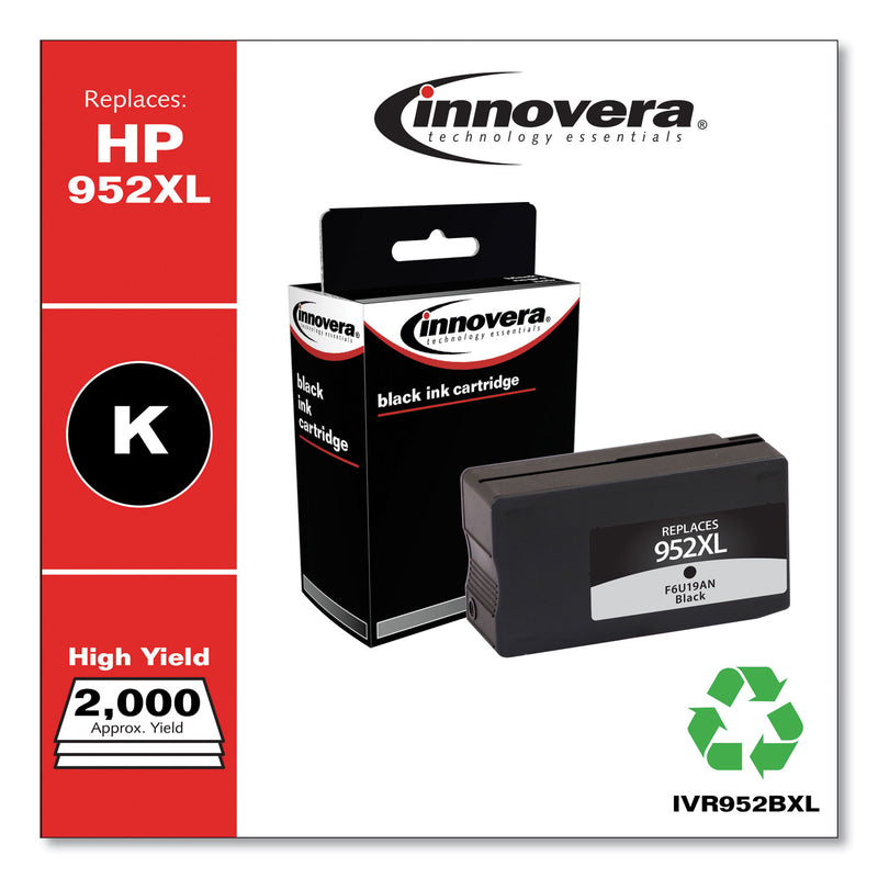 Innovera Remanufactured Black High-Yield Ink, Replacement for 952XL (F6U19AN), 2,000 Page-Yield