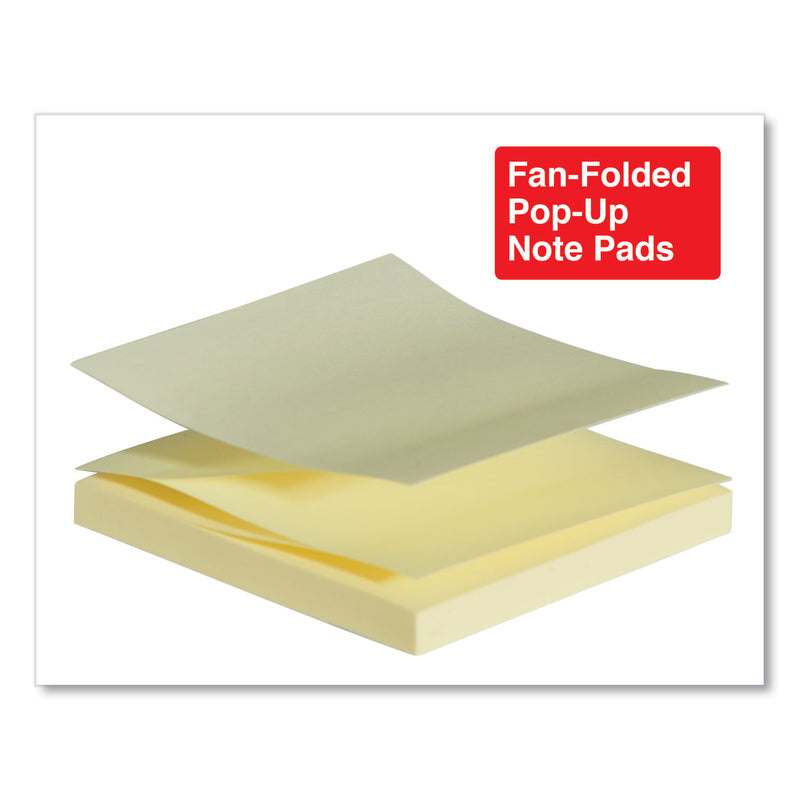 Universal Fan-Folded Self-Stick Pop-Up Note Pads, 3" x 3", Yellow, 100 Sheets/Pad, 12 Pads/Pack