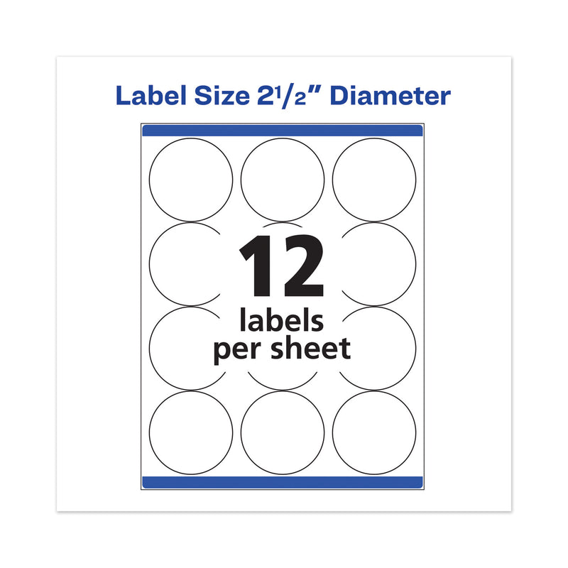 Avery Permanent Laser Print-to-the-Edge ID Labels w/SureFeed, 2 1/2"dia, White, 300/PK