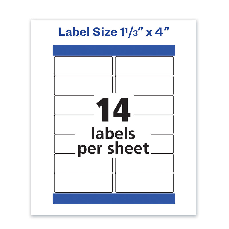 Avery Waterproof Address Labels with TrueBlock and Sure Feed, Laser Printers, 1.33 x 4, White, 14/Sheet, 50 Sheets/Pack