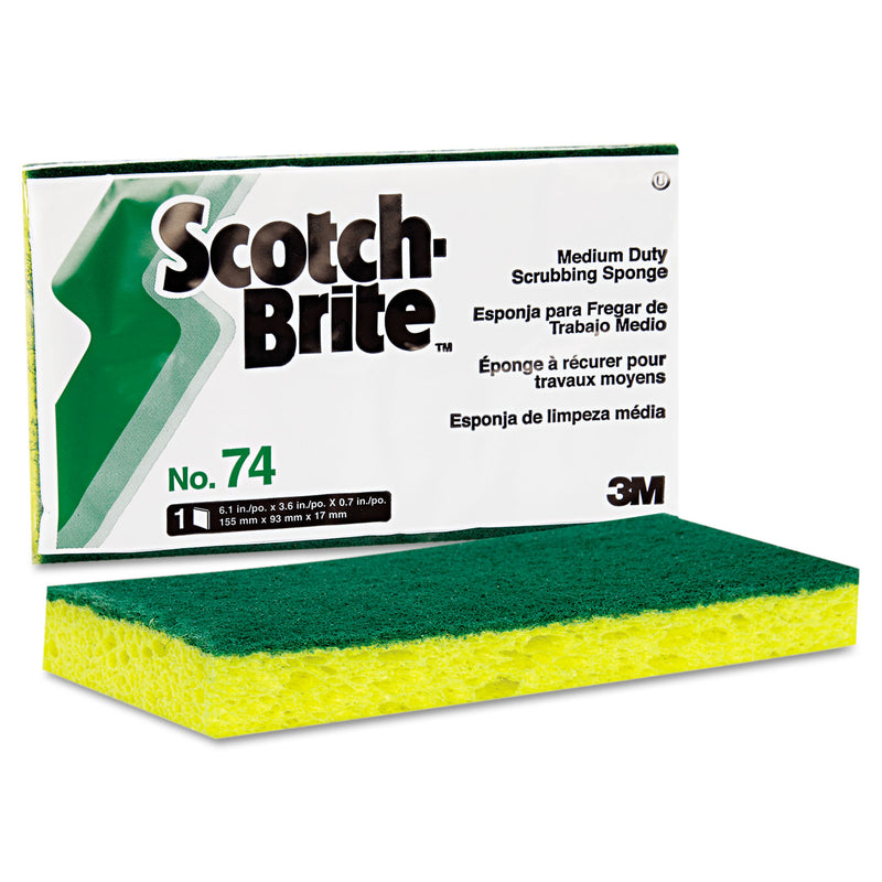 Scotch-Brite Medium-Duty Scrubbing Sponge, 3.6 x 6.1, 0.7" Thick, Yellow/Green, 20/Carton