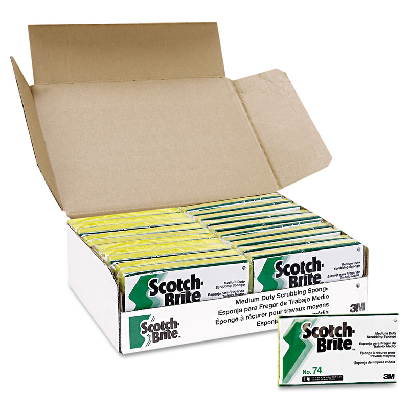 Scotch-Brite Medium-Duty Scrubbing Sponge, 3.6 x 6.1, 0.7" Thick, Yellow/Green, 20/Carton