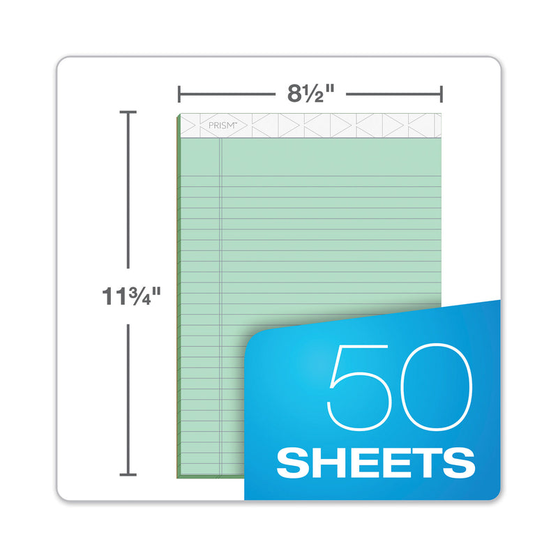 TOPS Prism + Colored Writing Pads, Wide/Legal Rule, 50 Pastel Green 8.5 x 11.75 Sheets, 12/Pack