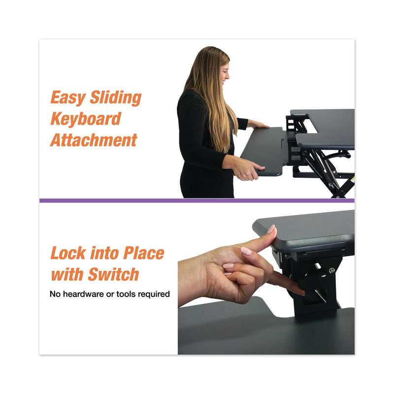 Victor High Rise Height Adjustable Standing Desk with Keyboard Tray, 36" x 31.25" x 5.25" to 20", Gray/Black