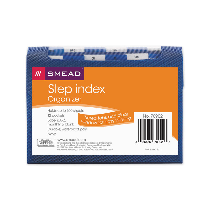 Smead Step Index Organizer, 12 Sections, Cord/Hook Closure, 1/6-Cut Tabs, Letter Size, Navy