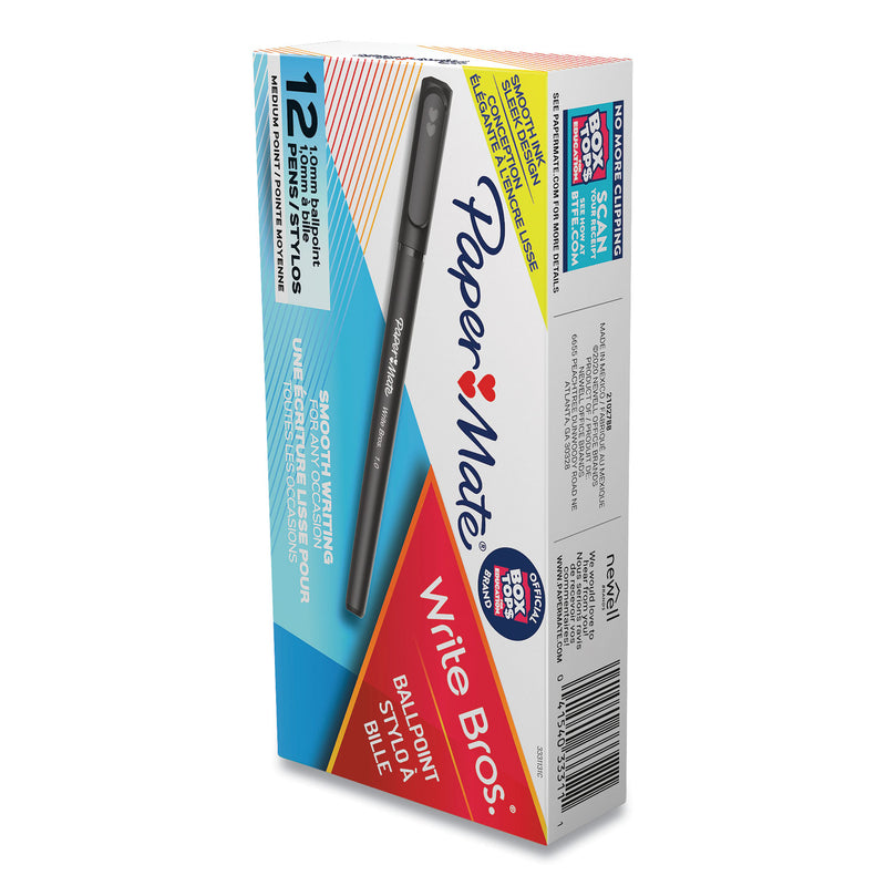 Paper Mate Write Bros. Ballpoint Pen, Stick, Medium 1 mm, Black Ink, Black Barrel, Dozen