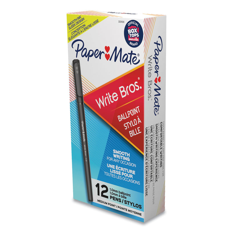 Paper Mate Write Bros. Ballpoint Pen, Stick, Medium 1 mm, Black Ink, Black Barrel, Dozen