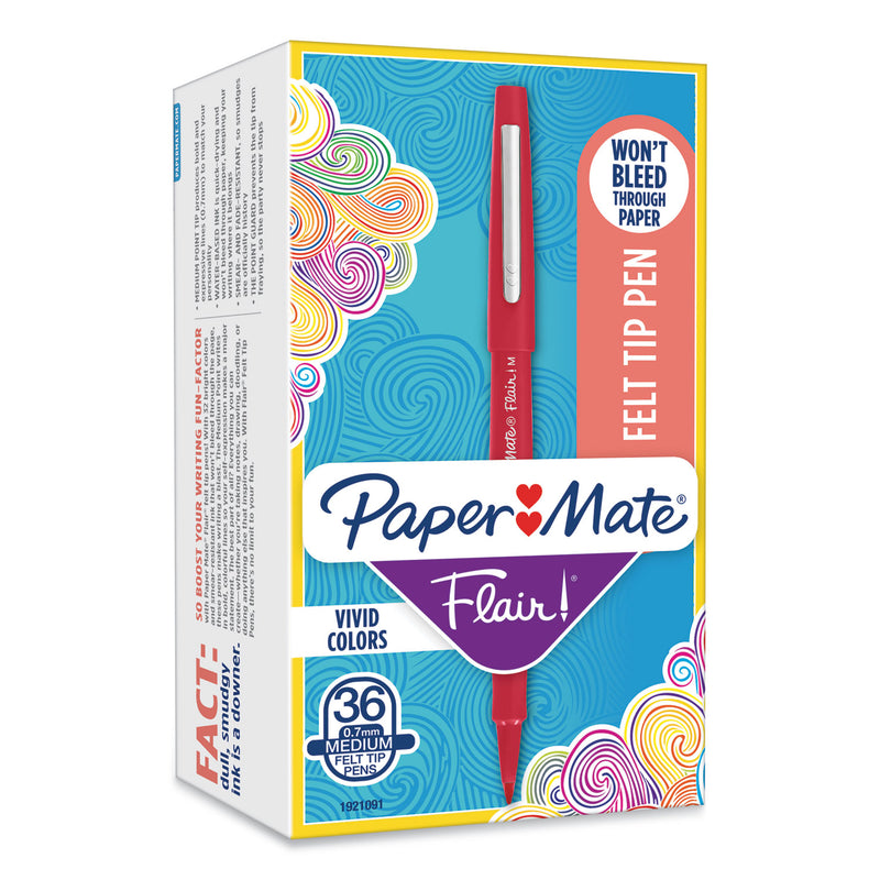 Paper Mate Point Guard Flair Felt Tip Porous Point Pen, Stick, Bold 1.4 mm, Red Ink, Red Barrel, 36/Box