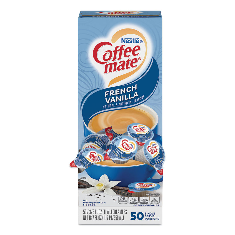 Coffee mate Liquid Coffee Creamer, French Vanilla, 0.38 oz Mini Cups, 50/Box, 4 Boxes/Carton, 200 Total/Carton