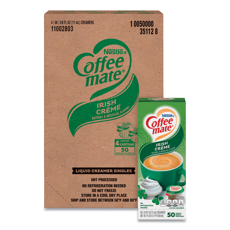 Coffee mate Liquid Coffee Creamer, Irish Creme, 0.38 oz Mini Cups, 50/Box, 4 Boxes/Carton, 200 Total/Carton