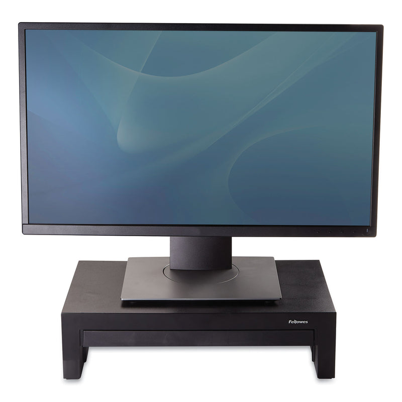 Fellowes Designer Suites Monitor Riser, For 21" Monitors, 16" x 9.38" x 4.38" to 6", Black Pearl, Supports 40 lbs