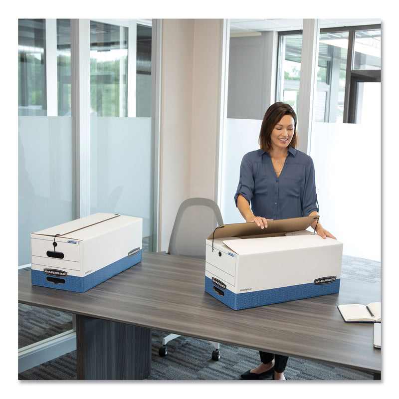 Bankers Box STOR/FILE Medium-Duty Strength Storage Boxes, Letter Files, 12.25" x 24.13" x 10.75", White/Blue, 12/Carton