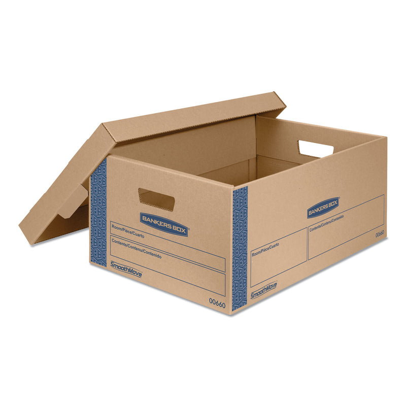 Bankers Box SmoothMove Prime Moving/Storage Boxes, Lift-Off Lid, Half Slotted Container, Large, 15" x 24" x 10", Brown/Blue, 8/Carton