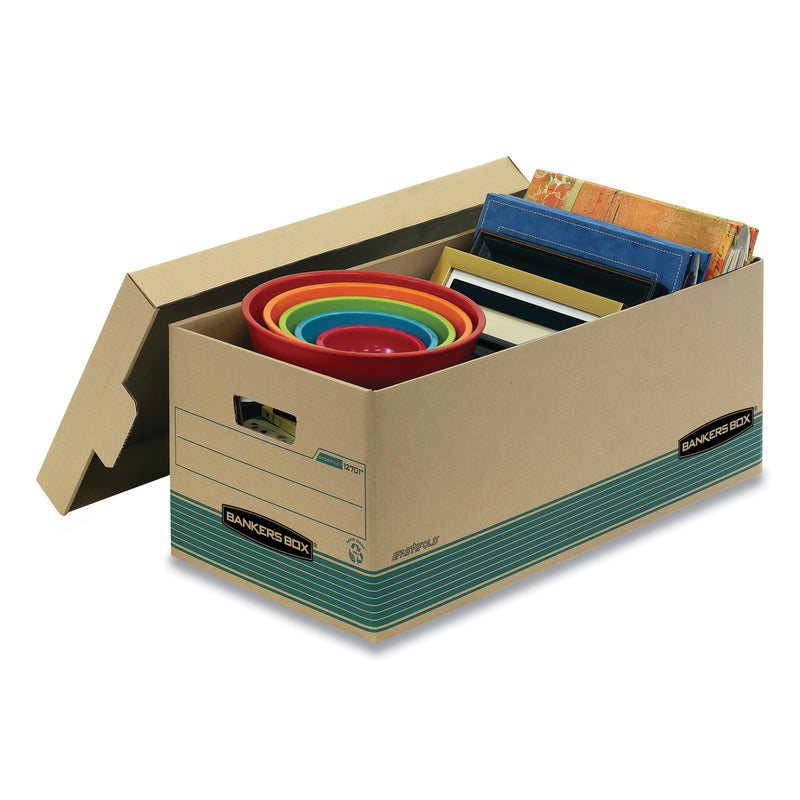 Bankers Box STOR/FILE Medium-Duty 100% Recycled Storage Boxes, Letter Files, 12.88" x 25.38" x 10.25", Kraft/Green, 12/Carton