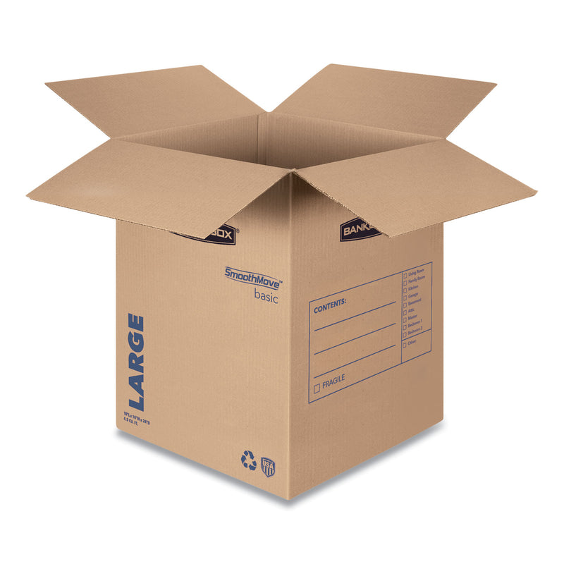 Bankers Box SmoothMove Basic Moving Boxes, Regular Slotted Container (RSC), Large, 18" x 18" x 24", Brown/Blue, 15/Carton