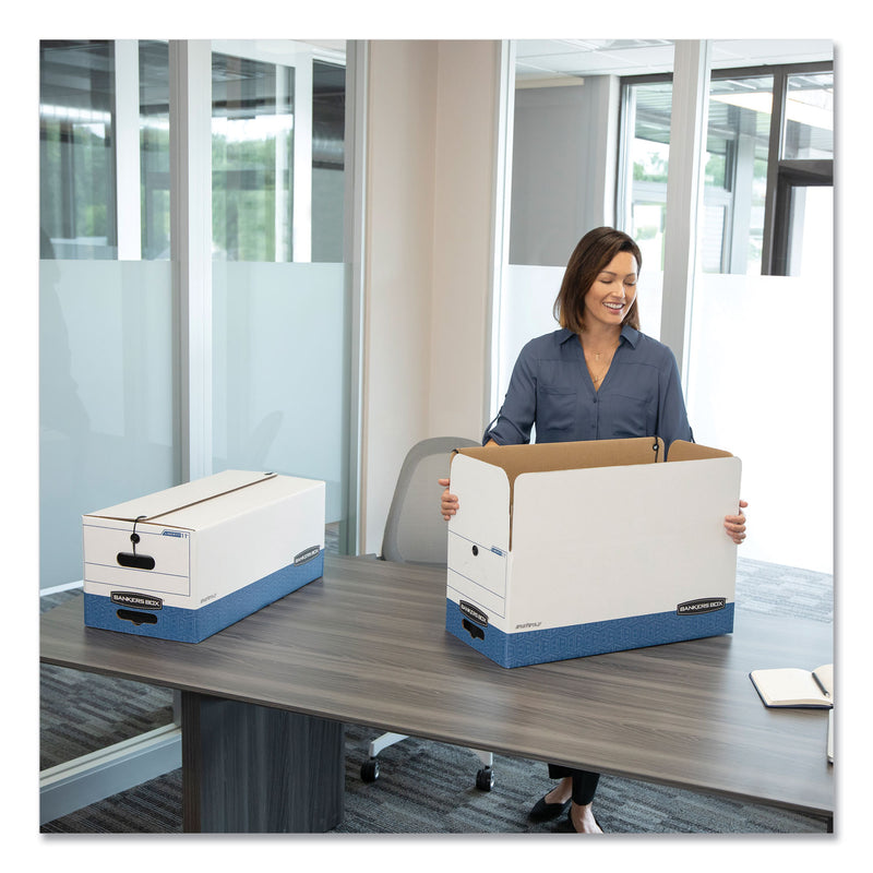 Bankers Box STOR/FILE Medium-Duty Strength Storage Boxes, Letter Files, 12.25" x 24.13" x 10.75", White/Blue, 12/Carton